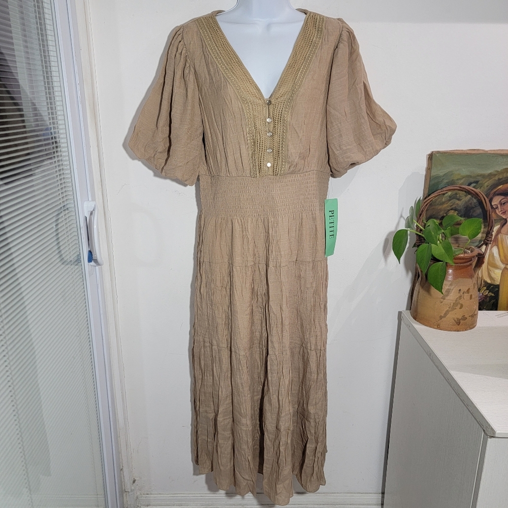 J Gee Button Crochet Smocked Waist Maxi Dress Size PXL